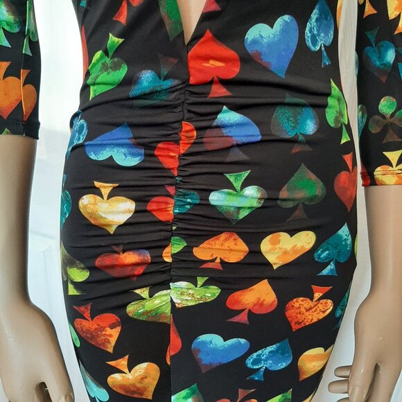 FASHION NOVA Black Plunge Maxi Dress with a Colourful Heart Print - Size Small - Picture 8 of 12